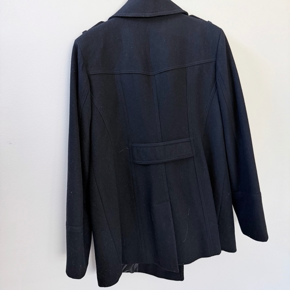 Dana Buchman Black Wool Blend Double-Breasted Pea Coat, Sz L - Picture 6 of 12